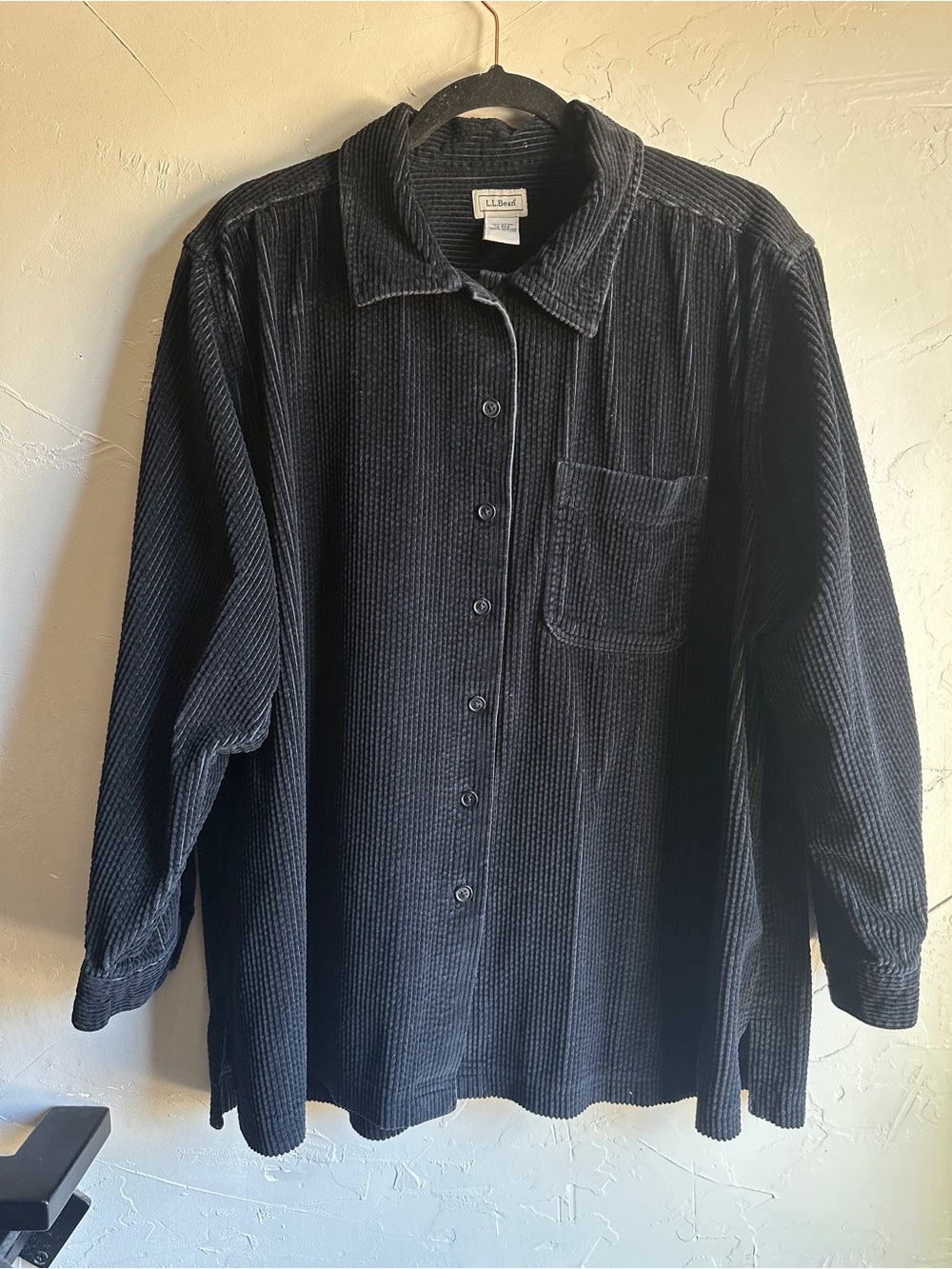 L.L.Bean Black Wide Wale Corduroy Shirt 1X Oversized 90s Grunge Heritage Goth